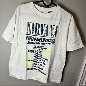 Zara White Nirvana Tee with Black and Yellow Accents